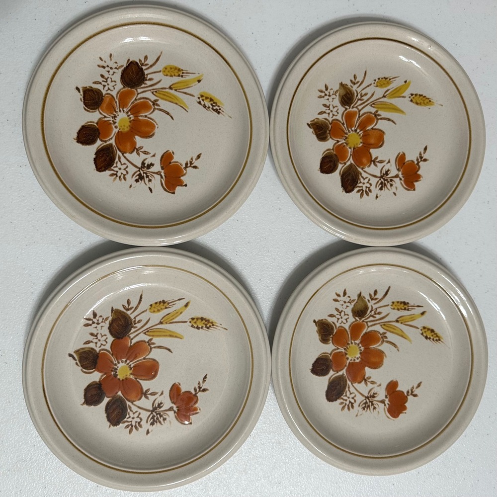 Mikasa Stone Harvest Highlands Floral Stoneware Salad Plates VTG‎ Set of 4 7.5"